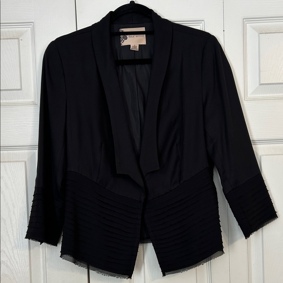 FLEUR WOOD ANTHROPOLOGIE Size 6 Black Tencel Blazer Strata Jacket Tuxedo Chiffon - Picture 2 of 10